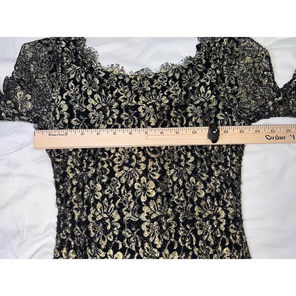 Diane Von Furstenberg Dress Size 2 Gold Metallic Lace Lined Long Sleeve Cocktail - Picture 7 of 15